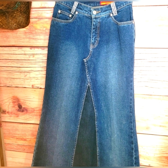 UPCYCLED HANDMADE "LAWMAN" ELEGANT MAXI DENIM & RHINESTONE SKIRT! - Picture 12 of 12